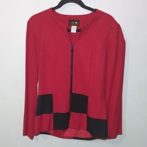 Vintage Virgo Red and Black Full-Zip Blazer Women's Size 10